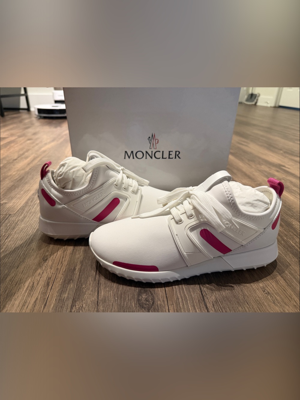Moncler White Sneakers with Pink Details